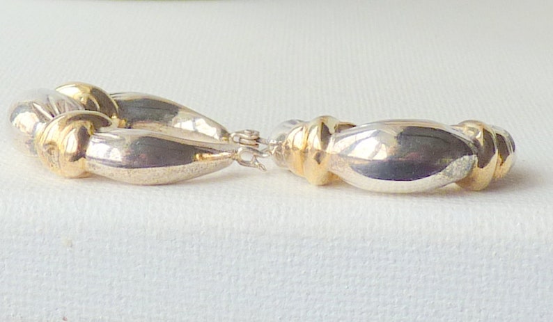 Sterling Silver Hoop Earrings 925 Gold Washed Sterling Pierced Hoop 925 Sterling Silver Hoop Jewelry Puffed Silver Gold Hoops 925 Earrings