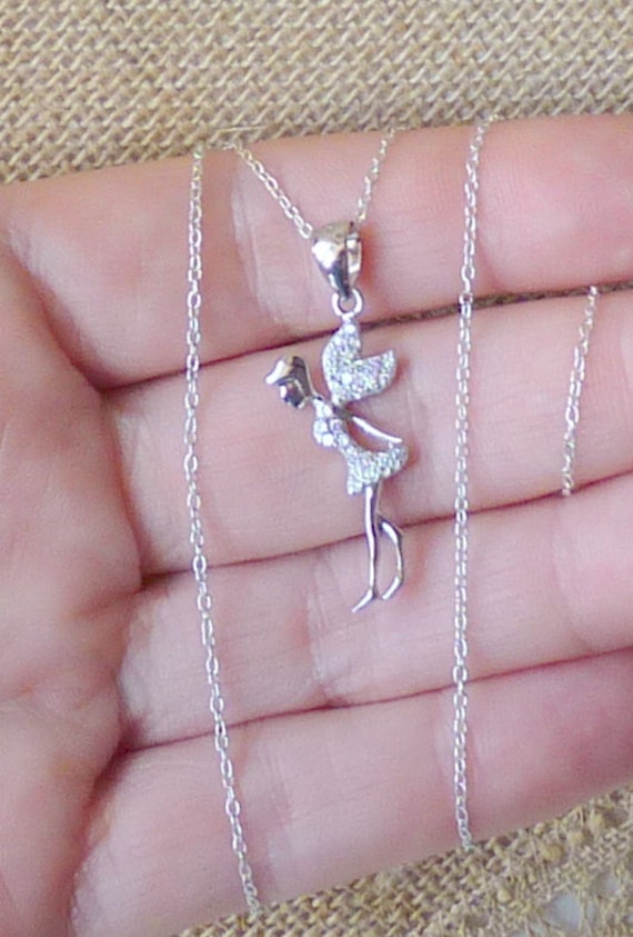 Sterling Silver Fairy Zircon Pendant 18" Chain Ne… - image 4