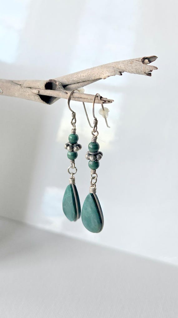Malachite Sterling Silver Dangle Drop Earrings, V… - image 3