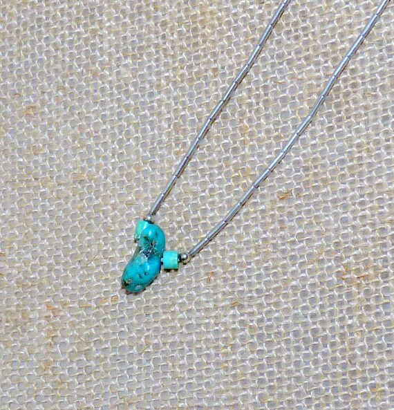Liquid Silver Turquoise Necklace 16" Vintage Ster… - image 4