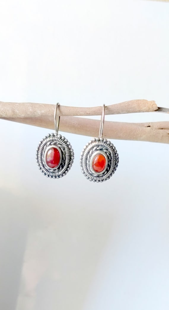 Sterling Silver Carnelian Dangle Earrings Vintage 