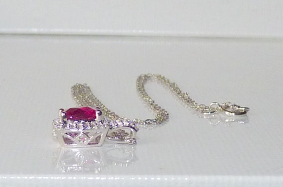 Ruby 925 Sterling Silver Ruby CZ 18" Necklace, Fa… - image 5