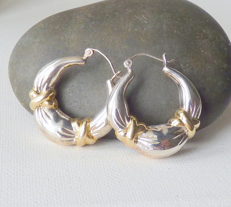 Sterling Silver Hoop Earrings 925 Gold Washed Sterling Pierced Hoop 925 Sterling Silver Hoop Jewelry Puffed Silver Gold Hoops 925 Earrings