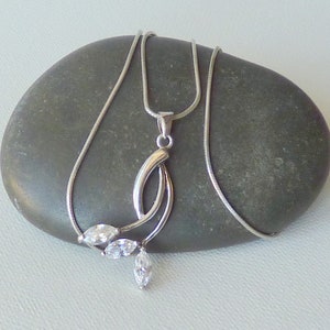 Sterling Silver Cubic Zircon Pendant  18&quot; Chain Necklace  Marquise Zircon Necklace Multi Stone Cubic Zircon Jewelry 925 Dainty CZ Silver