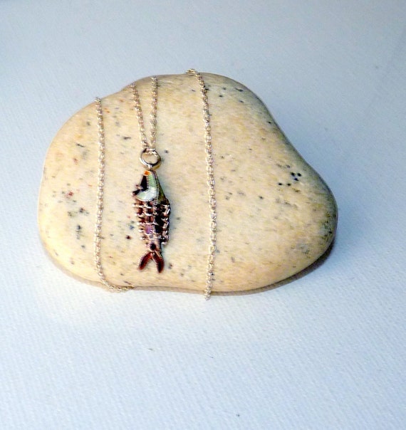 Sterling Silver Fish Charm Articulated Fish 18" Neckl… Gem