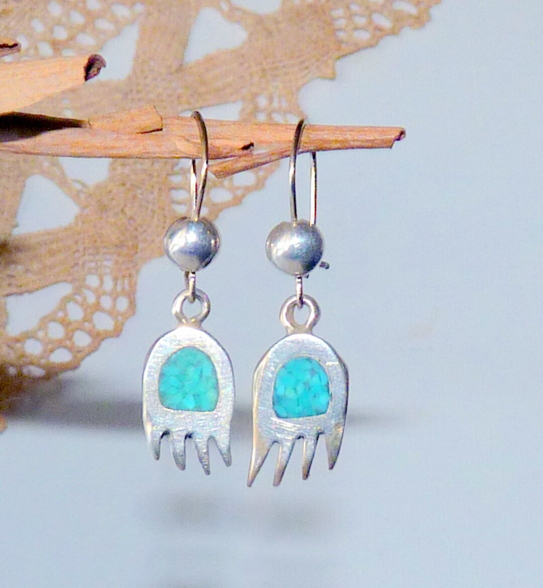 Sterling Silver Bear Claw Earrings Dangle Turquoise Sterling Silver ...