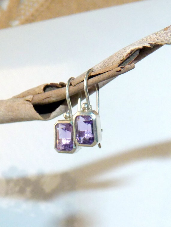 Amethyst Sterling Silver Dangle Earrings 925 Ameth