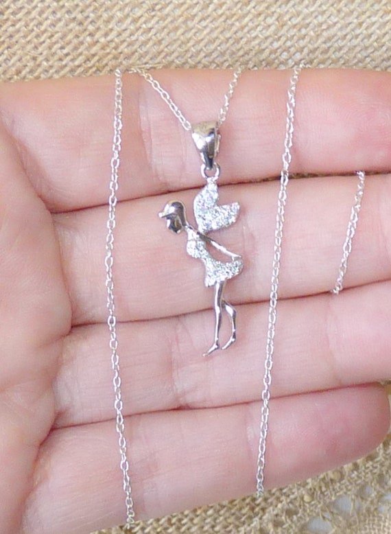 Sterling Silver Fairy Zircon Pendant 18" Chain Ne… - image 3