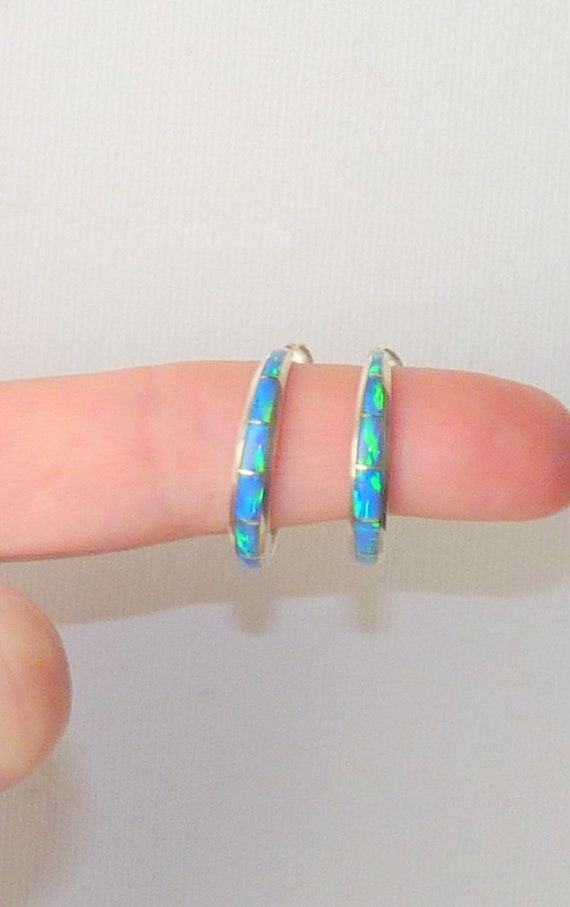 KC Southwestern Vintage Blue Opal Inlay Hoop Earri