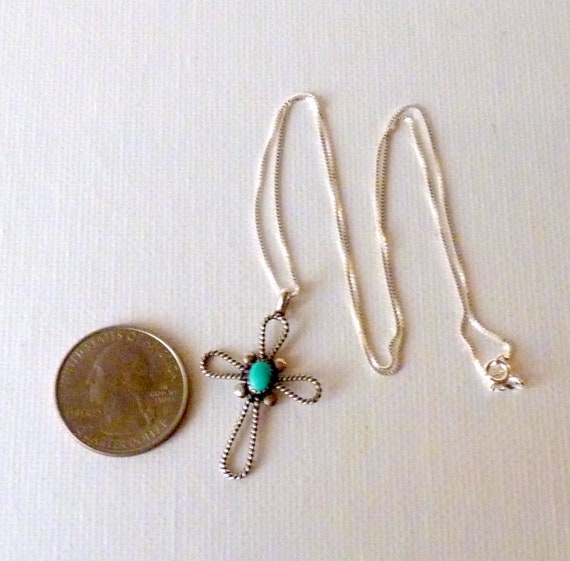 Southwestern Sterling Silver Turquoise Cross Pend… - image 4
