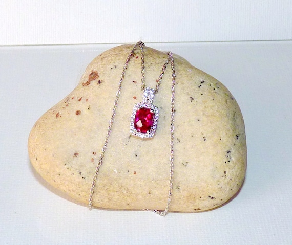 Ruby 925 Sterling Silver Ruby CZ 18" Necklace, Fa… - image 2
