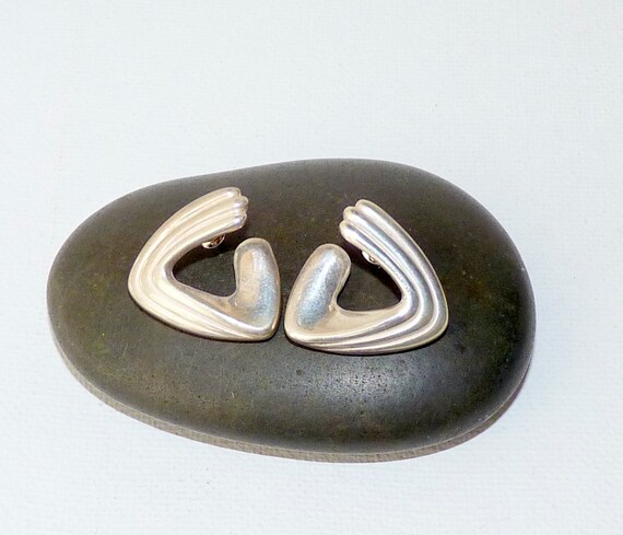 Sterling Silver Hollowed Triangular Stud 925 Free… - image 2