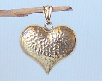 8K Gold Puffy Heart Pendant, Vintage  8kt Solid Yellow Gold Textured Pendant, 8 kt Heart Charm Pendant, Big Gold Statement Heart Gold