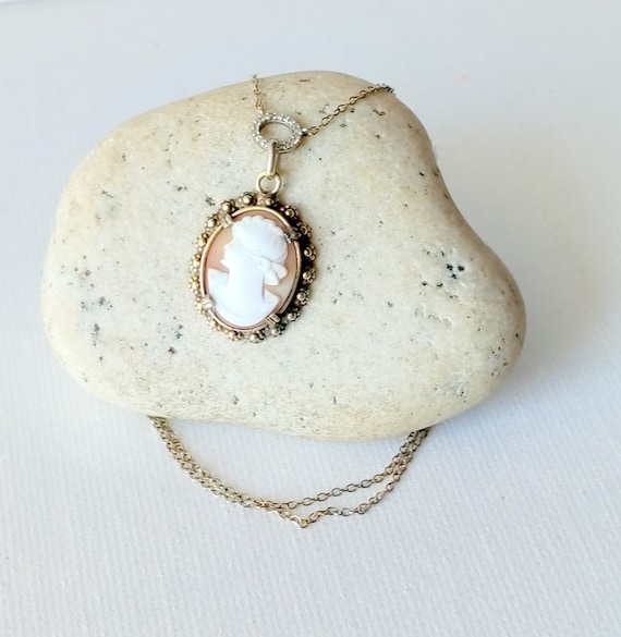 Gold Filled Cameo Necklace 16.5+2" Cameo Chain Nec