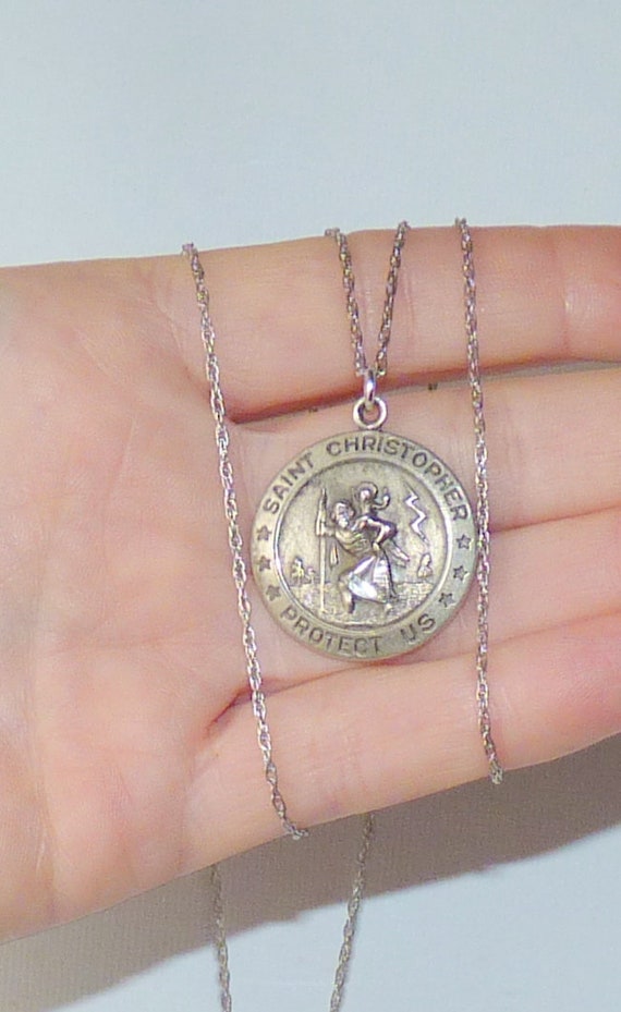 St Christopher Pendant For Men Sterling Silver 20mm Round St ...