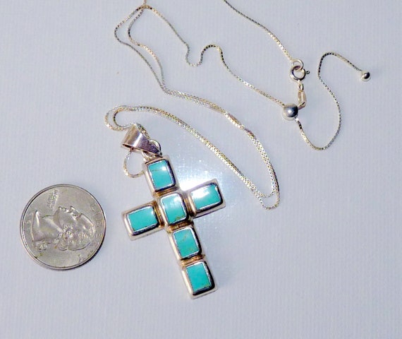 Sterling Silver Southwestern Turquoise Cross Pend… - image 4