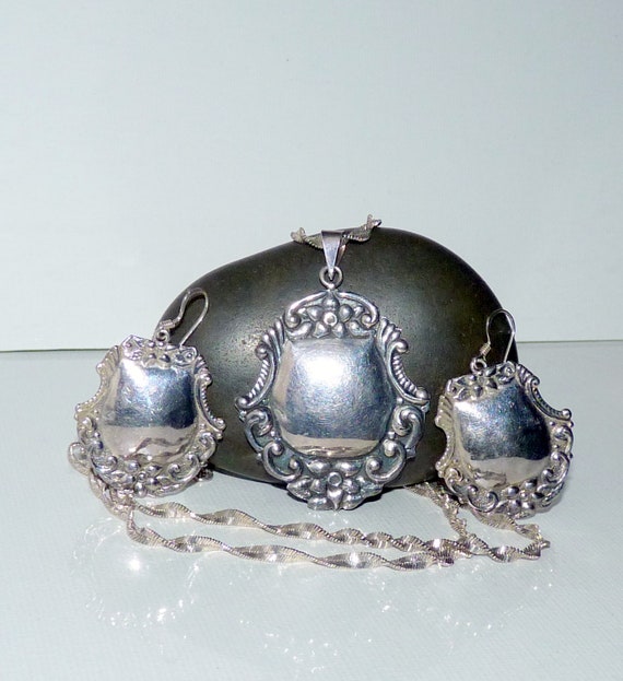 Antique Set Sterling Shield 24" Necklace Jewelry,… - image 4
