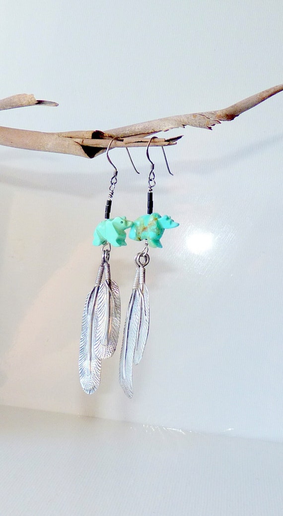 Southwestern Turquoise Bear Earrings 925 Tribal S… - image 3