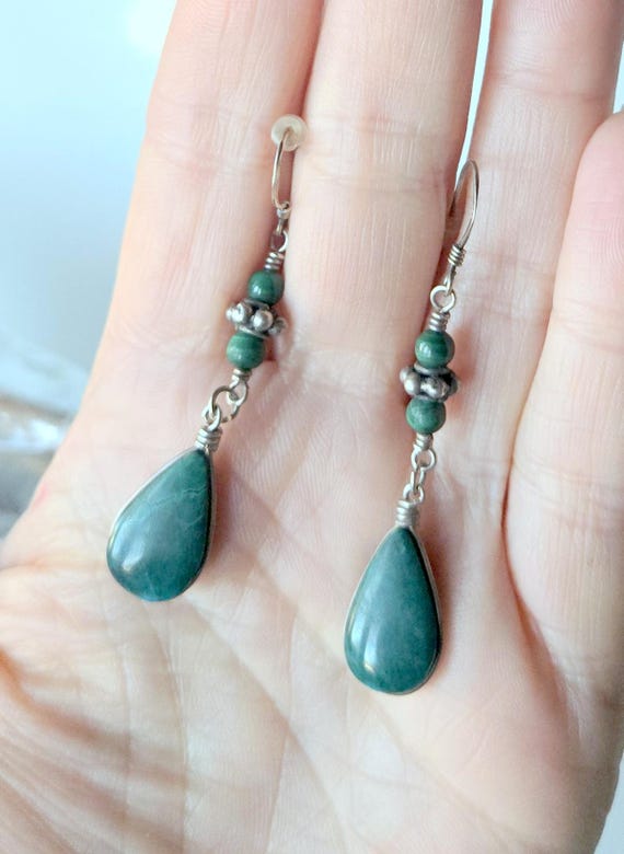Malachite Sterling Silver Dangle Drop Earrings, V… - image 5