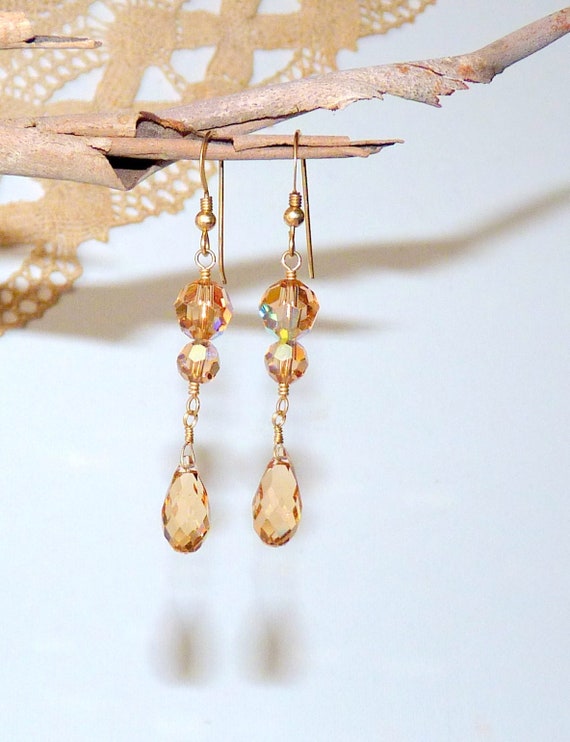 Vintage Gold Fill Topaz Faceted Dangle Swarovski … - image 1