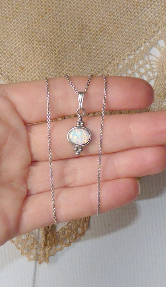 Sterling Silver Opal 16+2+2" Necklace Silver Mini… - image 2