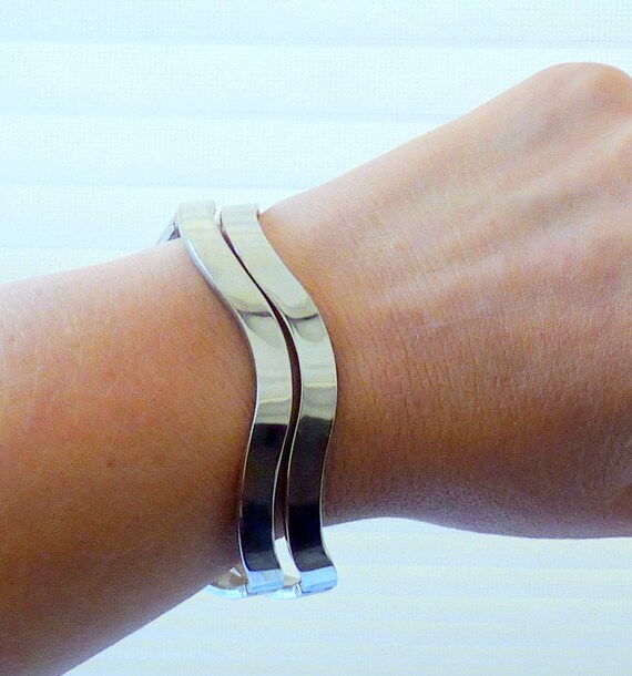 Two Part Sterling Silver Bracelet, Wave Bracelets… - image 6