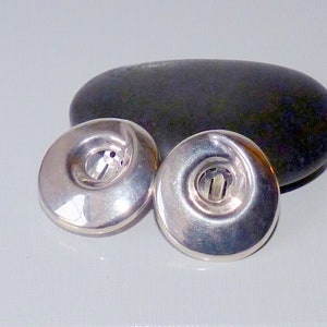 Sterling Silver Modernist Clip On Earrings 925 Mexico Sterling Silver 1 1/4&quot; Round Southwestern Vintage Mexico Jewelry 925 Modern Jewelry