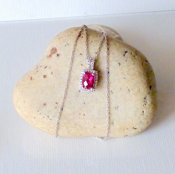 Ruby 925 Sterling Silver Ruby CZ 18" Necklace, Fa… - image 1