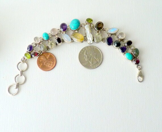 Sterling Silver Multi Stone Bracelet Solid 925 Br… - image 7