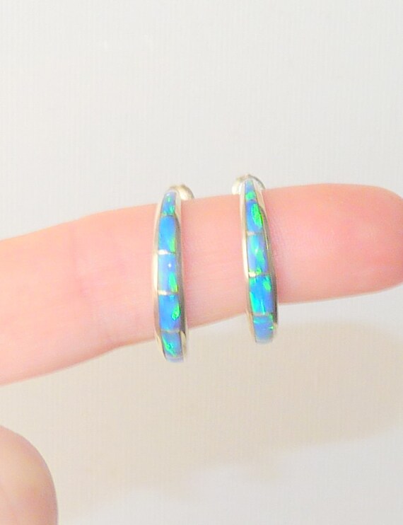 KC Southwestern Vintage Blue Opal Inlay Hoop Earr… - image 5