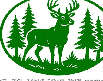 Deer in Woods Decal Buck in Euro Oval Vinyl Sticker