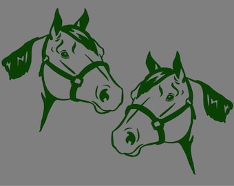 Quarter Horse Head Decals Mirrored Image Set Vinyl Decal Equestrian Car Truck Trailer Sticker