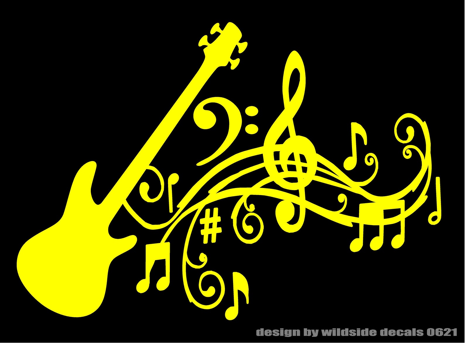 Bass Guitar With Musical Staff Decal Contour Cut Vinyl Sticker Etsy