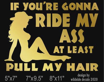Sexy Mud Flap Girl with Hat Vinyl Decal - Ride My Ass, Car Truck Sticker