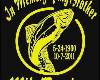 Custom Trout Memorial Vinyl Decal: In Memory, Personalized Name & Dates