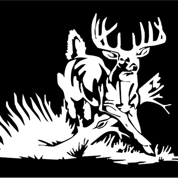 Whitetail Deer Decal Buck Jumping Log Contour Cut Vinyl Sticker