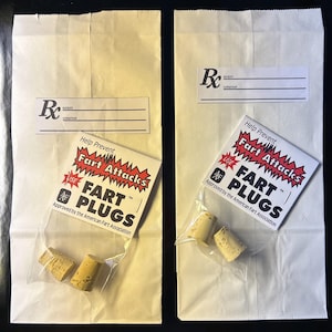 Fart Plugs Gag Gifts funny Birthday White Elephant Party Stocking Stuffer x 2 with Prescription Bag