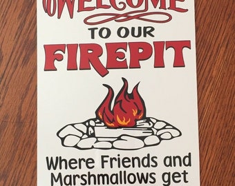 Firepit Welcome Sign: Upcycled Metal Camp Decor (6x12)