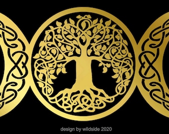 Triple Moon Goddess Decal with Tree Of Life Wicca Pagan Witch Vinyl Sticker