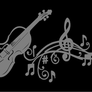 Fiddle Violin with Musical Staff Decal Contour Cut Vinyl Sticker