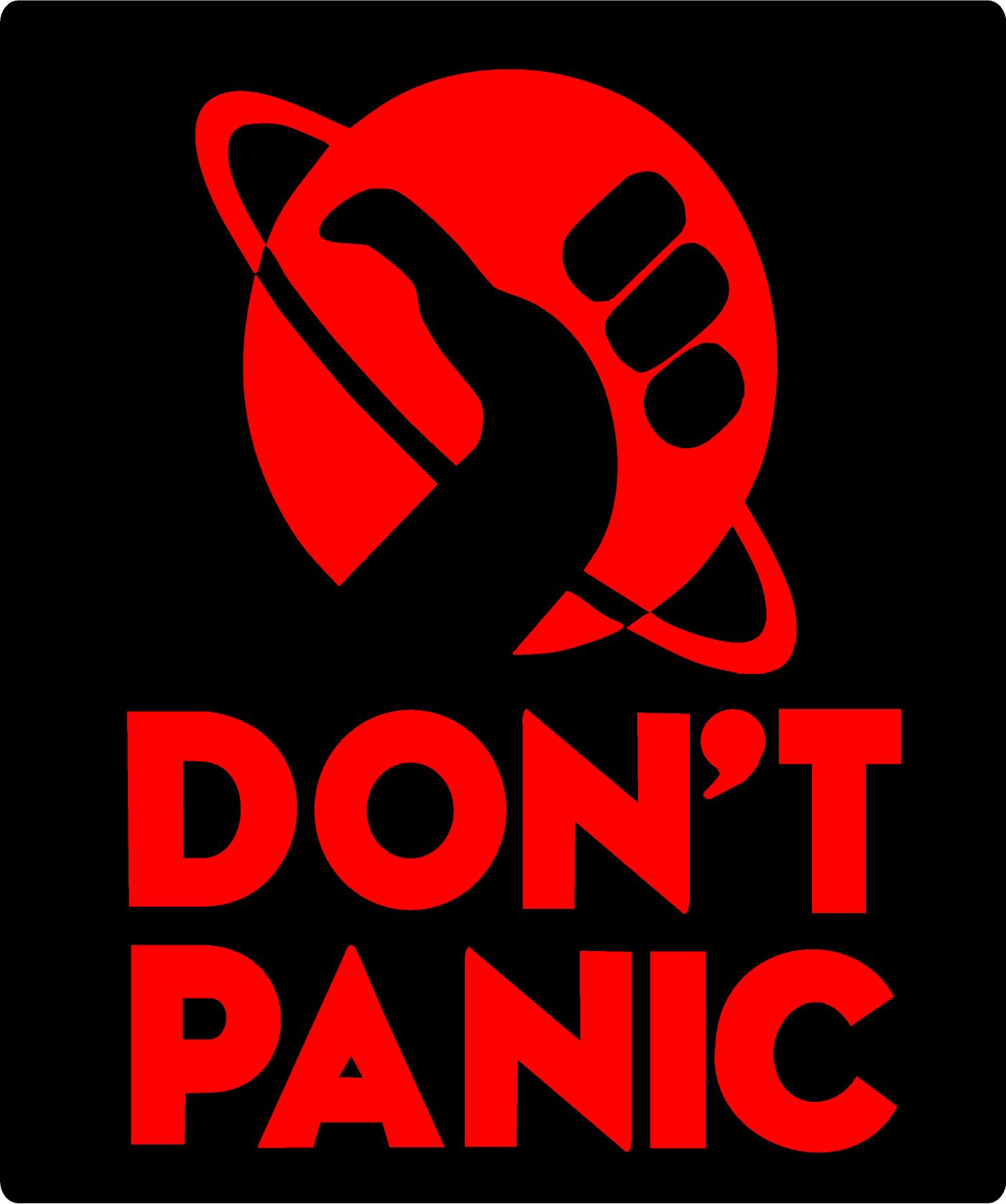 thumbnail image 2 of Hitchhiker's Guide To The Galaxy 'Don't Panic' White Vinyl Decal - 3x5 Inches 2 of 6
