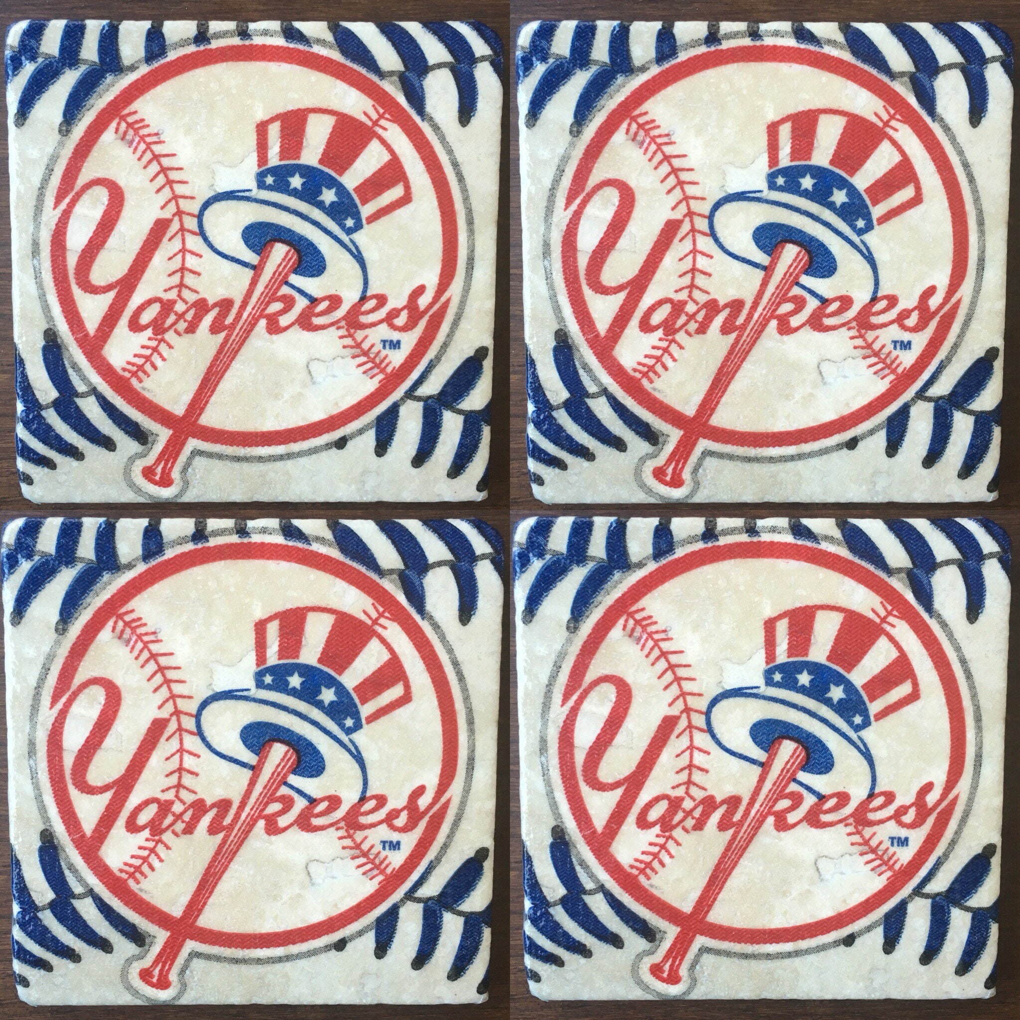 Yankees Stone Coasters set of 4 Natural Stone Coasters Etsy