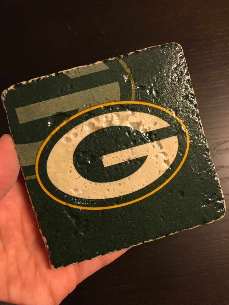 Packers Stone Coasters set of 4 ~ Natural Stone Coasters ~ Football Coasters ~ Fall Gift ~ Host Gift