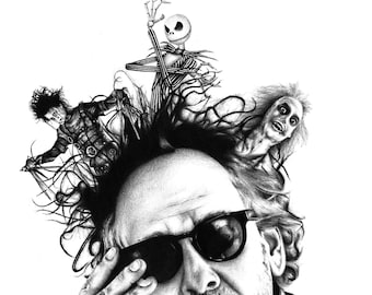 Tim Burton Pencil Portrait Drawing Print