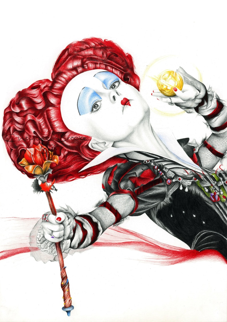 La Reine Rouge Alice au Pays des Merveilles Portrait Dessin Etsy