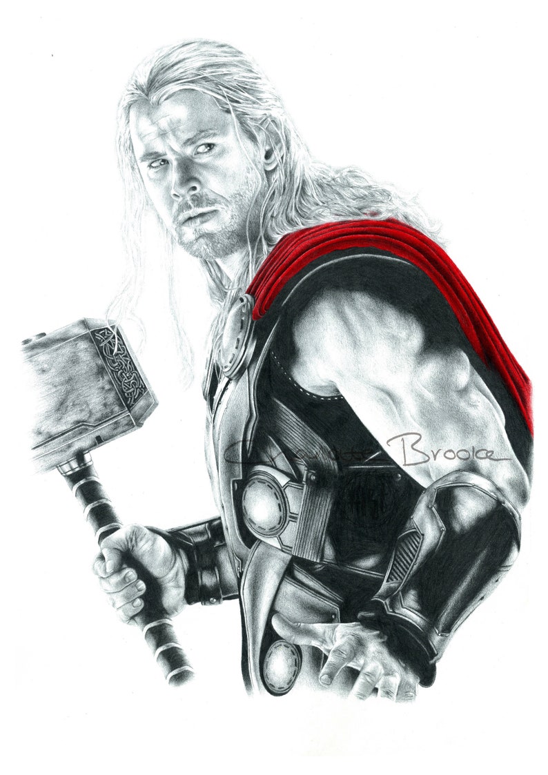 Thor pencil portrait drawing print