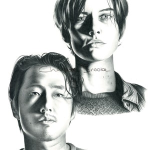 Maggie and Glenn - The Walking Dead Pencil Portrait Drawing Print
