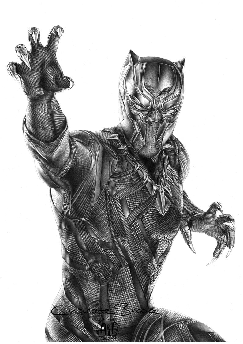 Black Panther Pencil Portrait Drawing Print | Etsy