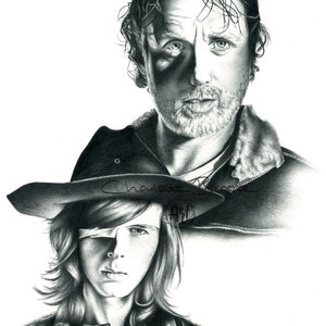 Rick And Carl - The Walking Dead Pencil Portrait Drawing Print