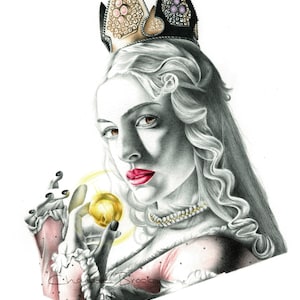 The White Queen: Alice in Wonderland Pencil Portrait Drawing Print